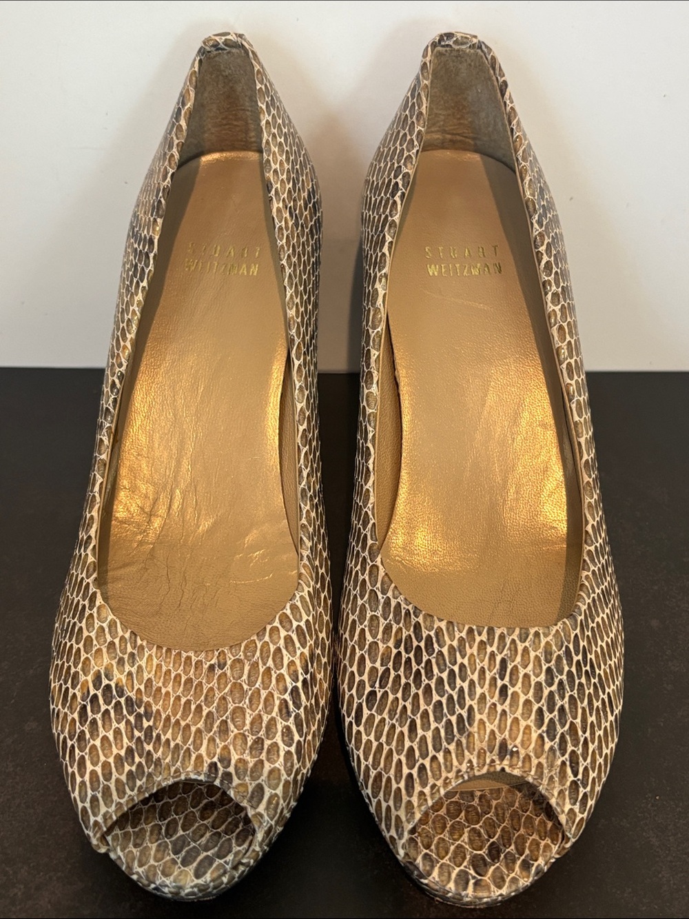 Stuart Weitzman Women's Snakeskin Peep-Toe Pumps